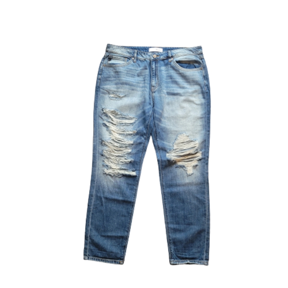 Kancan Estilo Slim Straight Leg Distressed Mid-rise Denim Jeans
